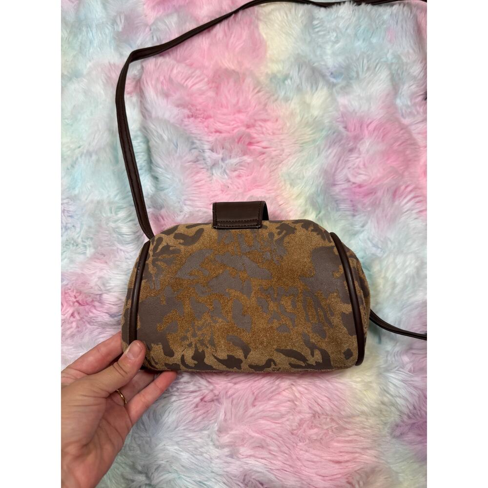 Vintage Brown Suede Camo Print Shoulder Bag Small Y2K Purse - Picture 7 of 13